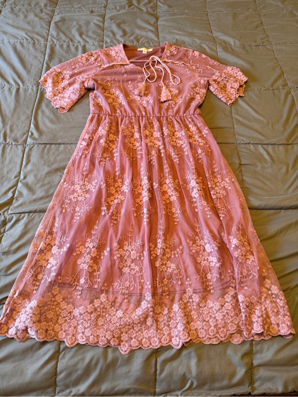 Downeast Basics Dusty Rose Lace Floral Midi Dress